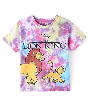 Pine Kids Disney Cotton Knit  Half Sleeves Tie & Dye T-Shirt with Lion King Graphics - Multicolour