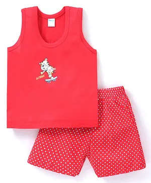 Tango Single Jersey Sleeveless T-Shirt & Shorts with Tiger Print - Red
