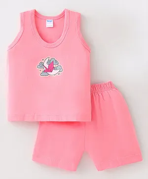 Tango Single Jersey Knit Sleeveless T-Shirt & Shorts With Moon Print - Pink