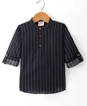 Rikidoos Full Sleeves Striped Shirt Style Kurta - Black
