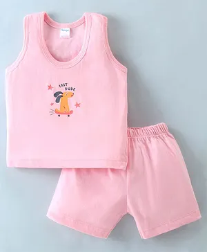 Tango Single Jersey Knit Sleeveless  T-Shirt and Short Set  Doggy Print - Pink