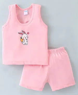 Tango Single Jersey Knit Sleeveless T-Shirt & Capri Set Bunny Print - Pink