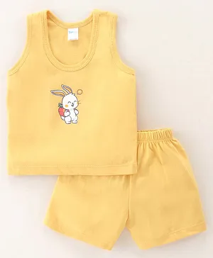 Tango Single Jersey Knit Sleeveless  T-Shirt and Shorts  Set with Bunny Print - Golden