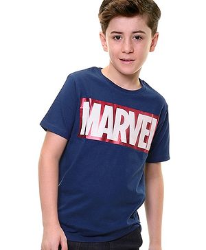 Pine Kids Marvel Half Sleeves Marvel Text Graphics T-Shirt - Blue
