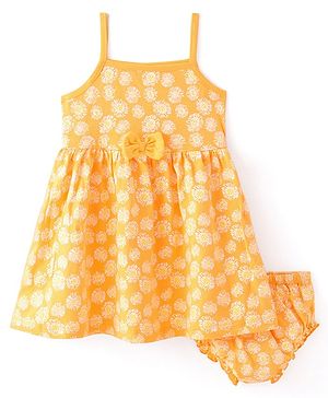 Babyhug 100% Cotton Single Jersey Knit Sleeveless Singlet Frock With Bloomer Floral Print - Yellow