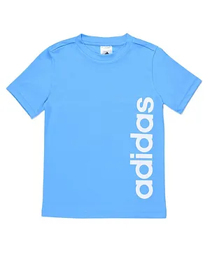 Adidas Kids B LIN T Half Sleeves T-Shirt with Text Print- Blue