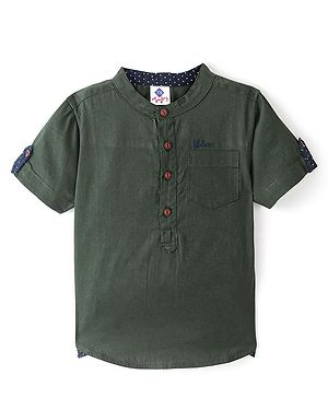 TONYBOY Half Sleeves Solid Shirt - Dark Green