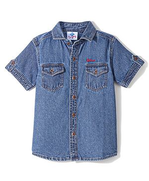 TONYBOY Half Sleeves Solid Denim Shirt - Blue