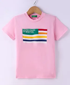 UCB Cotton Knit Half Sleeves T-Shirt with Text Print - Pink