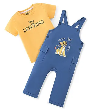 Babyhug Disney Single Jersey Knit Dungaree & Half Sleeves T-Shirt The  Lion King Print - Blue & Yellow