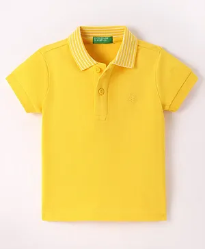 UCB Cotton Knit Half Sleeves Polo T-Shirt with Brand Logo  Patch - Yellow