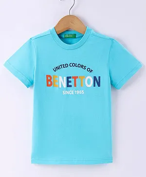UCB Cotton Kit Half Sleeves T-Shirt with Text Print - Blue