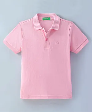 UCB Cotton Knit Half Sleeves Polo T-Shirt with Brand Logo  Patch - Pink