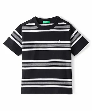 UCB Cotton Knit Half Sleeves Striped T-Shirt - Black