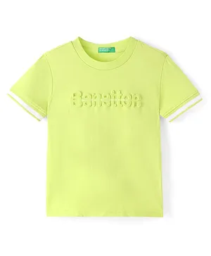 UCB Cotton Knit Half Sleeves T-Shirt with Text Print - Green