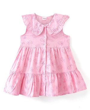 Babyhug 100% Cotton Woven Sleeveless Frock with Floral Print- Pink