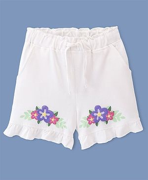 Pine Kids 100% Cotton Knit Mid Thigh Length Shorts With Floral Print - White