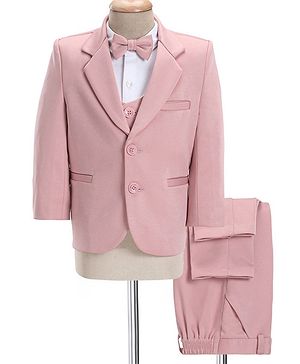 Babyhug Full Sleeves Solid Color 5 Piece Party Suit With Waistcoat & Bow -Pink
