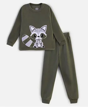Nap Chief Full Sleeves Raccoon  Embroidered Co Ord Set - Green
