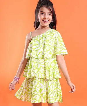 Pine Kids Woven Sleeveless Frock With Floral Print - Green