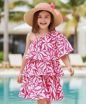 Pine Kids Woven Sleeveless Frock With Floral Print - Pink