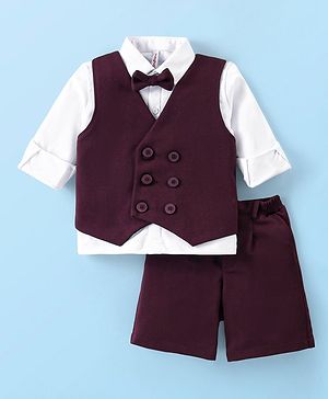 Babyhug Cotton Woven Full Sleeves   Party Suit  with Bow -  Maroon