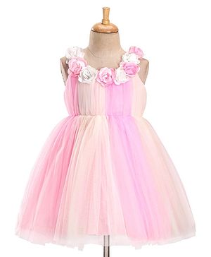 Babyhug Sleeveless Party Frock with Floral Corsage - Pink