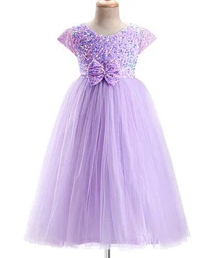 Babyhug Cap Sleeves Party Wear Gown With Lace Detail & Sequin Detailing - Lavender