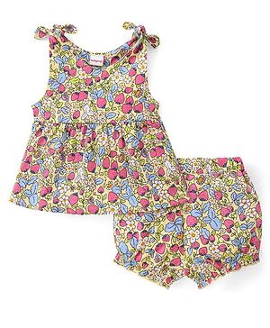 Babyhug Single Jersey Knit Sleeveless Top & Shorts Set with Floral Print - Yellow