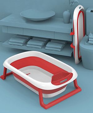 Babyhug Foldable Baby Bath Tub with Soap Space - Red