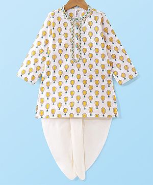 Babyhug Cotton Full Sleeves Hot Air Balloon Printed Kurta & Dhoti Set - White