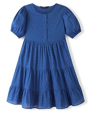 Pine Kids 100% Cotton Woven Half Sleeves With Textured Frock - Blue