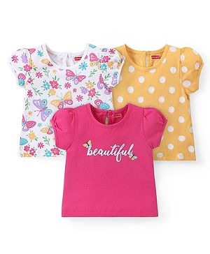 Babyhug Cotton Knit Half Sleeves Top with Polka Dot Print Pack of 3 - Multicolor