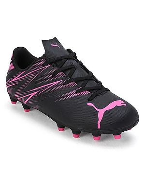 PUMA  Abstract Design Lace Ups  Attacanto Youth Football Shoes -  Black & Poison Pink