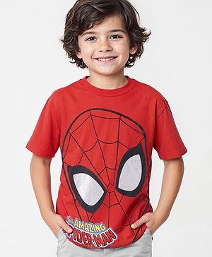 Babyhug Marvel 100% Cotton Knit  Half Sleeve T-Shirt With Spiderman Graphics - Red