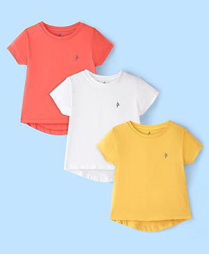 Pine Active Knit Half Sleeves Skin Friendly & Breathable Solid T-Shirts Pack of 3 - White Red & Yellow