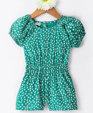 Kookie Kids  Half Sleeves  Jumpsuit with Floral Print -Green