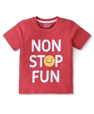 Babyhug 100% Cotton Half Sleeves T-Shirt With Text Graphics - Red