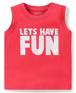 Babyhug Cotton Knit Sleeveless T-Shirt Text Print - Red