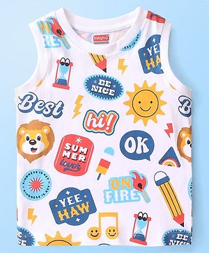Babyhug Cotton Knit Sleeveless Summer Theme Printed T-Shirt - White