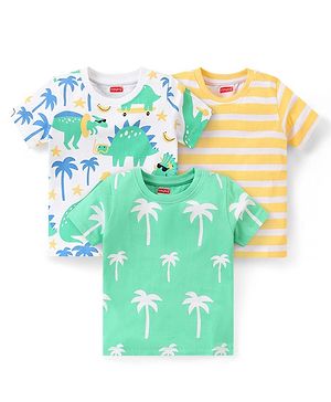 Babyhug Cotton Knit Half Sleeves Dino Printed T-Shirts Pack of 3 - Multicolour