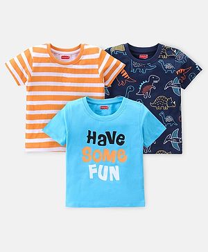 Babyhug 100% Cotton Half Sleeves T-Shirt With Dino Graphics Pack of 3- Multicolor