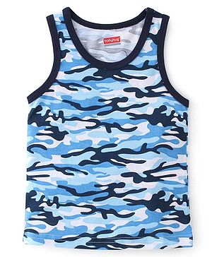 Babyhug 100% Cotton Knit Sleeveless Camouflage Print Sando - Blue