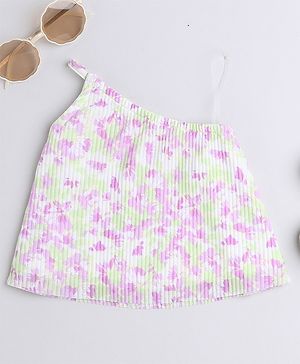 Taffykids Sleeveless One Shoulder Floral Printed Top - Multi Colour