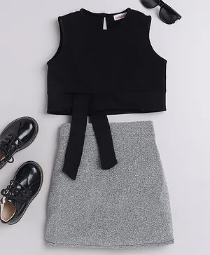 Taffykids Sleeveless Solid Top & Skirt - Black & Silver