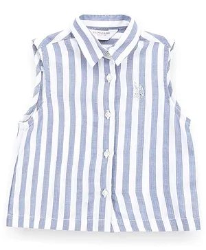US Polo Assn Cotton Knit Sleeveless Striped Top - Light Blue