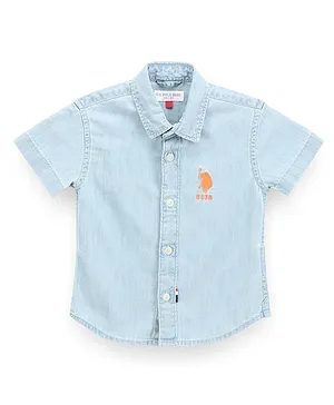 US Polo Assn Cotton Knit Half Sleeves Shirt With Logo Embroidery - Blue