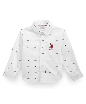 US Polo Assn Cotton Knit Full Sleeves Shirt With Star & Text Print - White