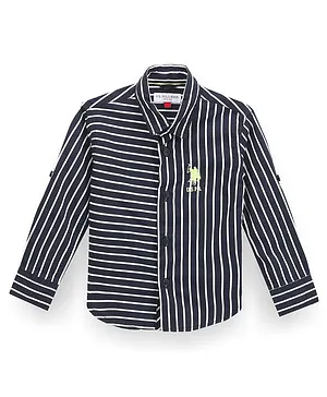 US Polo Assn Cotton Knit Full Sleeves Striped Shirt With Logo Embroidery - Navy Blue