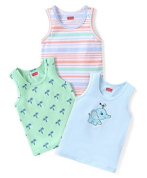 Babyhug 100% Cotton Sleeveless Sando Trees & Animal Print Pack of 3 - Multicolour